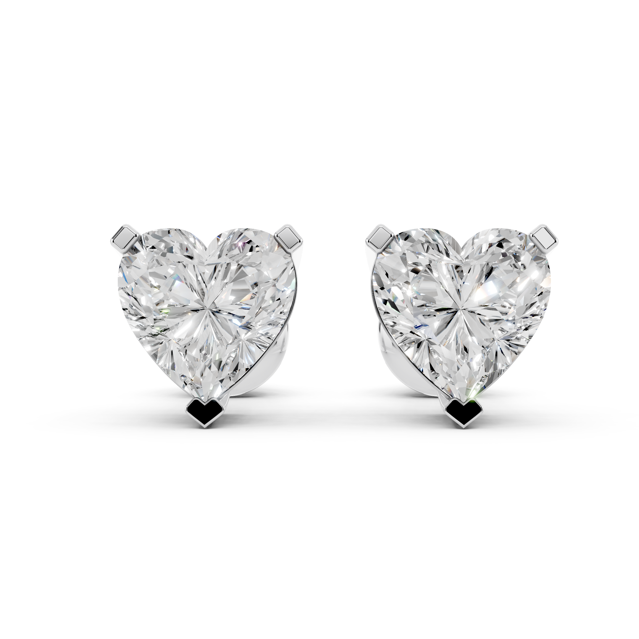 Front view of heart cut moissanite stud earrings 2 carat pair in sterling silver