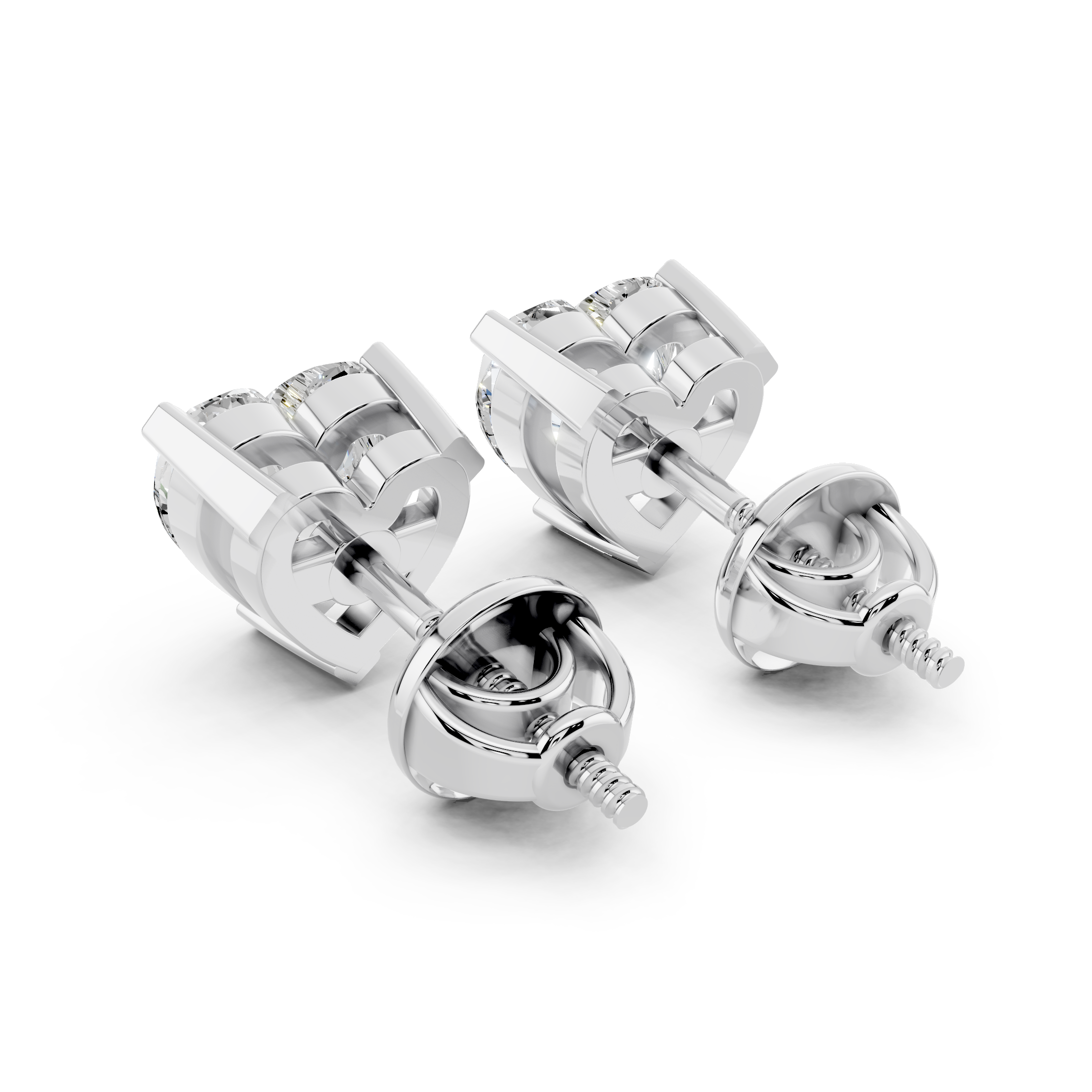 Side angle of heart cut moissanite earrings with screw back setting