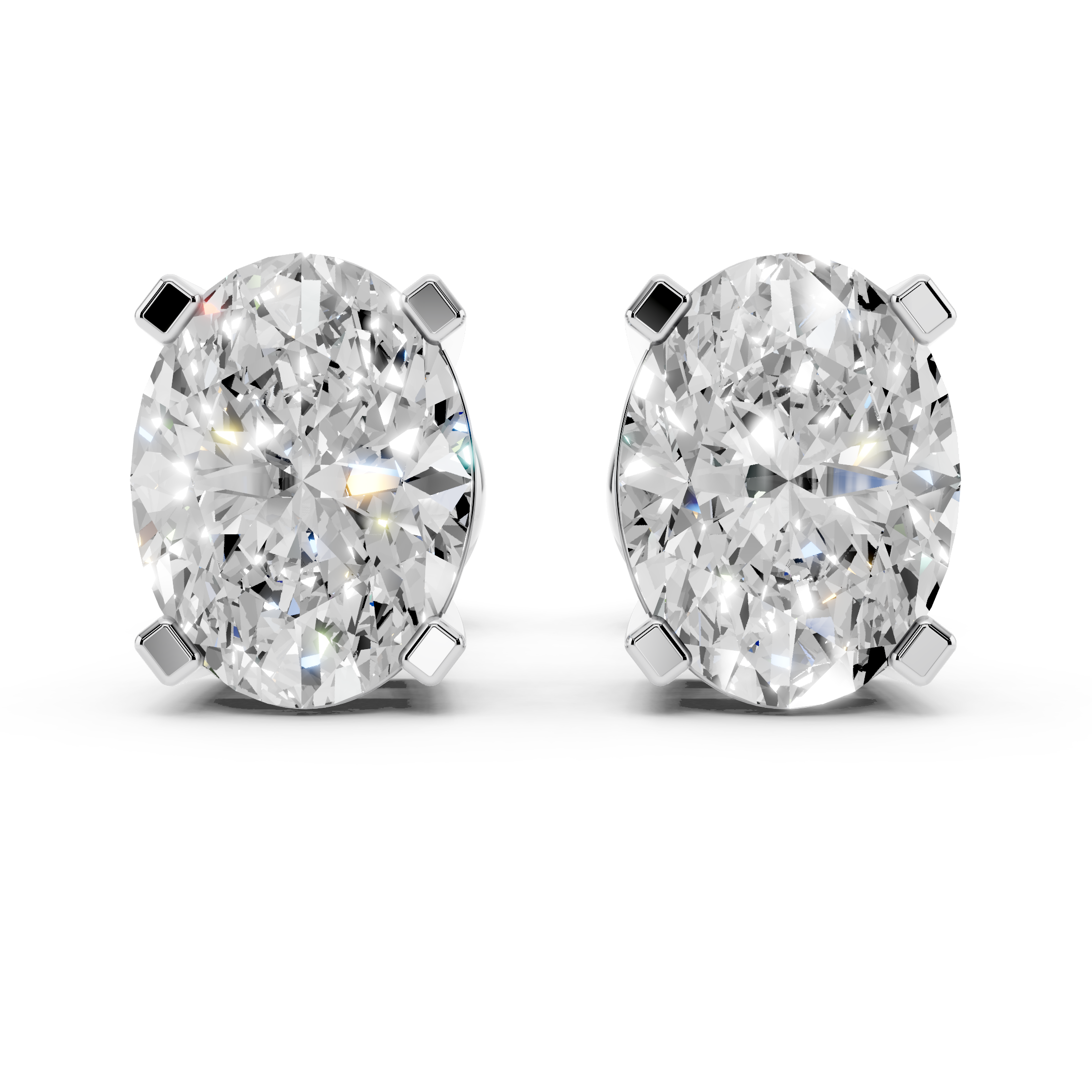 Front view of oval cut moissanite stud earrings 2.5 carat pair in 925 sterling silver