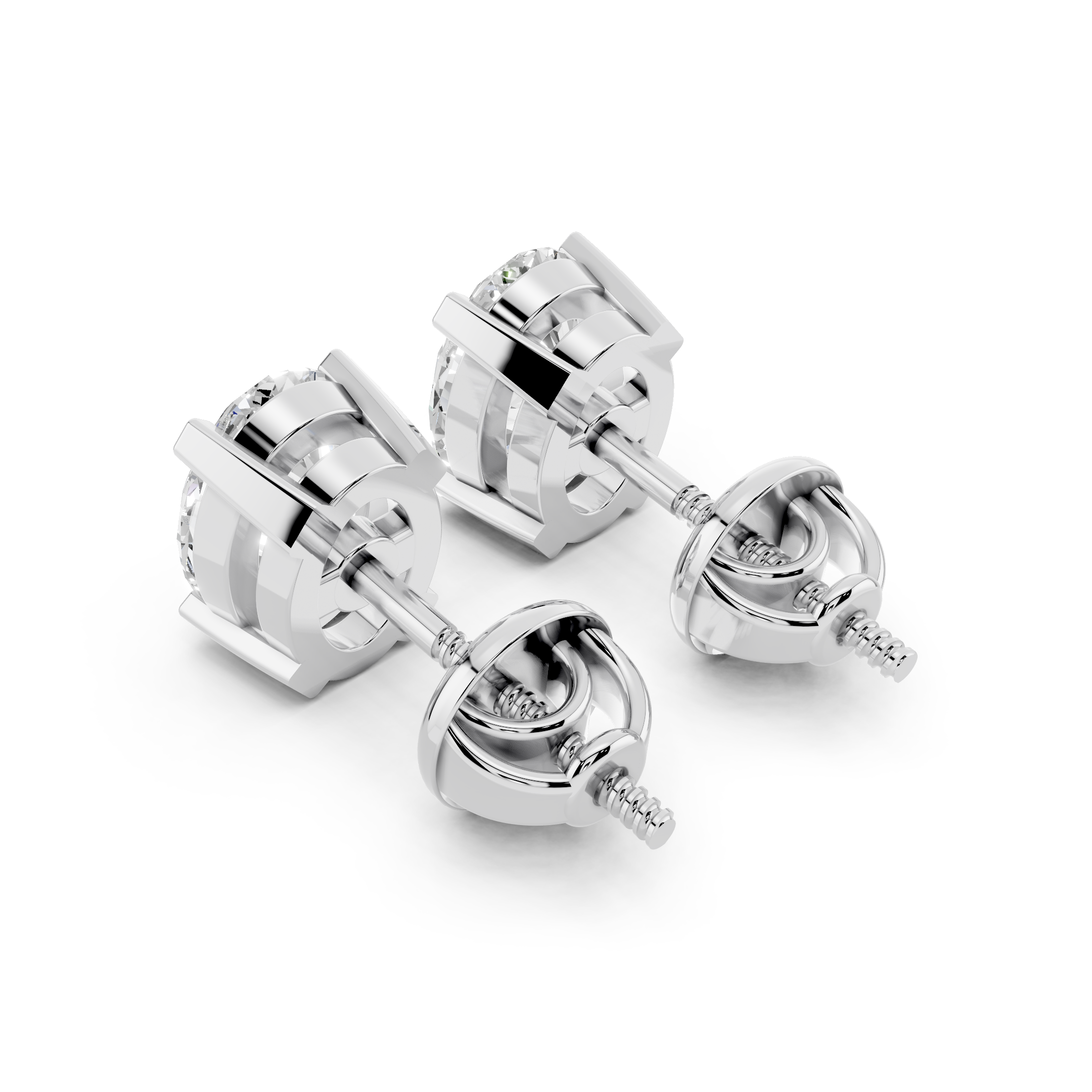 Side angle of oval cut moissanite stud earrings showing screw back design