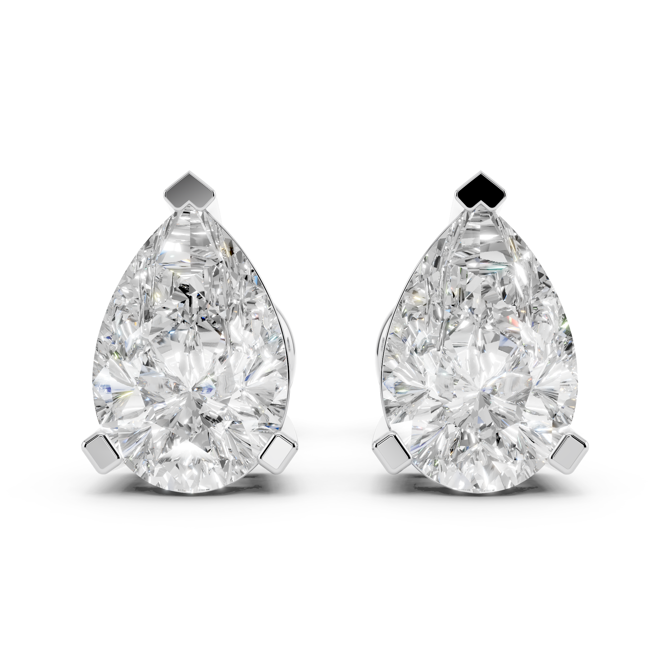 Front view of pear cut moissanite stud earrings 2 carat pair in sterling silver