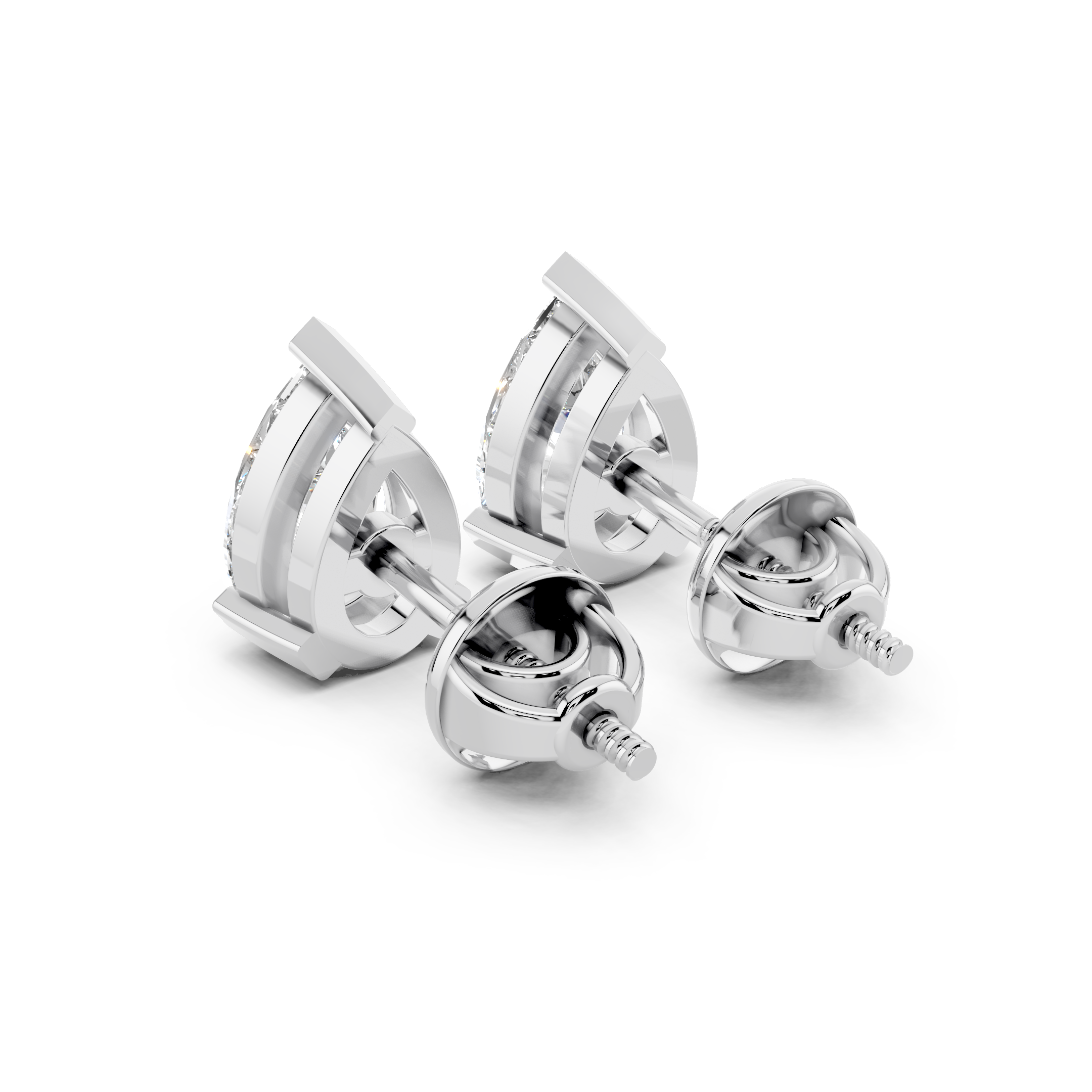 Side angle of pear cut moissanite stud earrings with screw back design