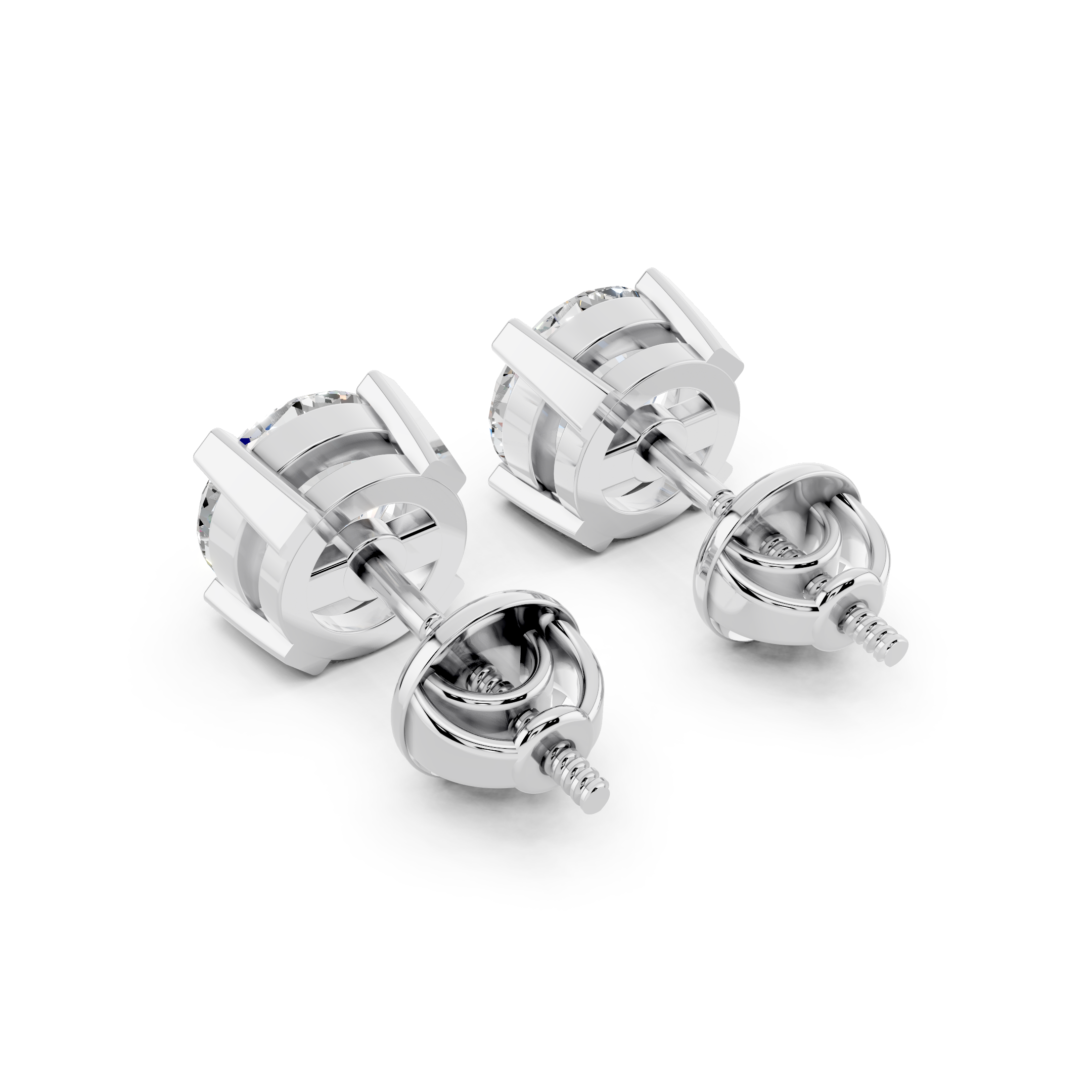 Side angle of round cut moissanite earrings with screw back setting