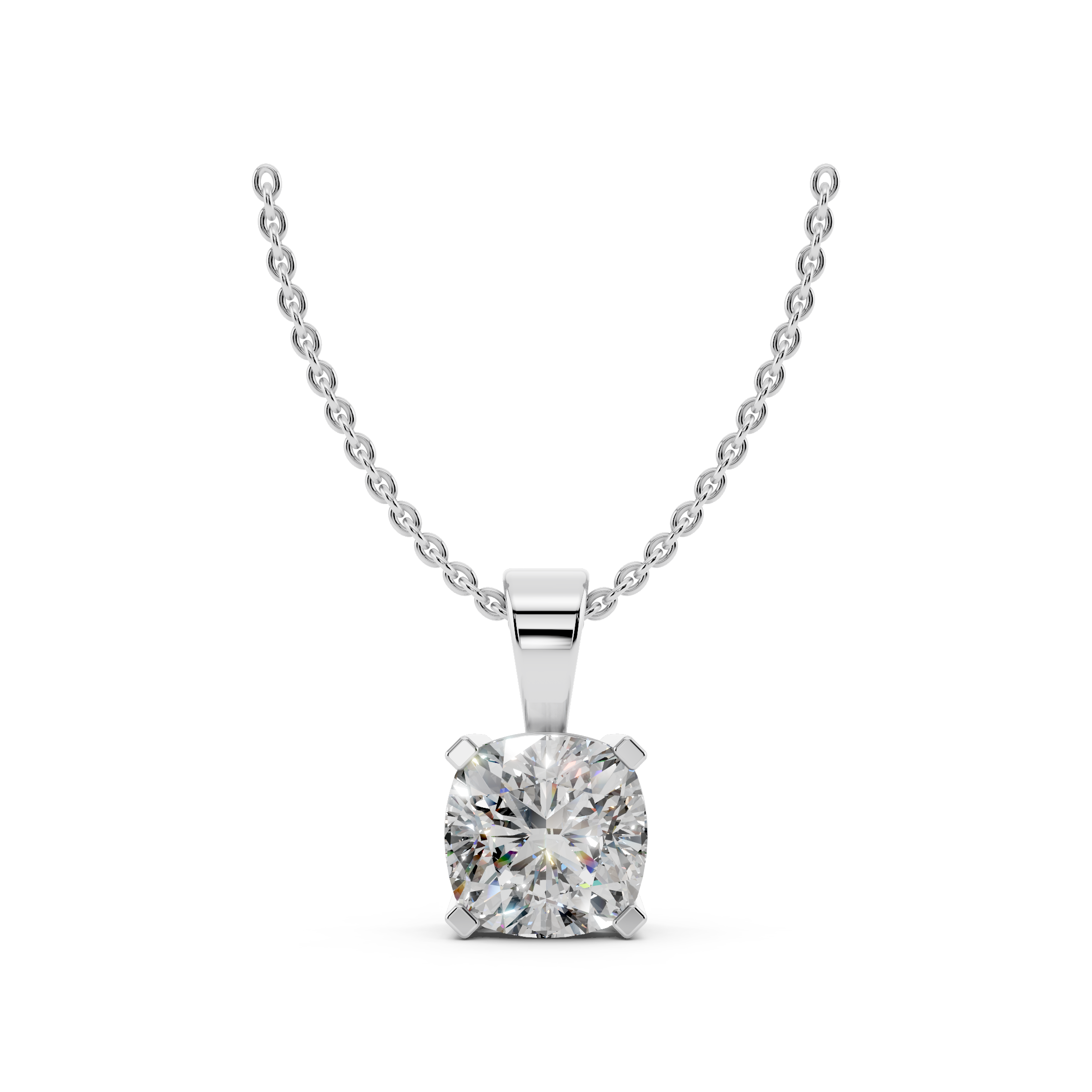 Front view of cushion cut moissanite pendant necklace 3.25 carat in sterling silver