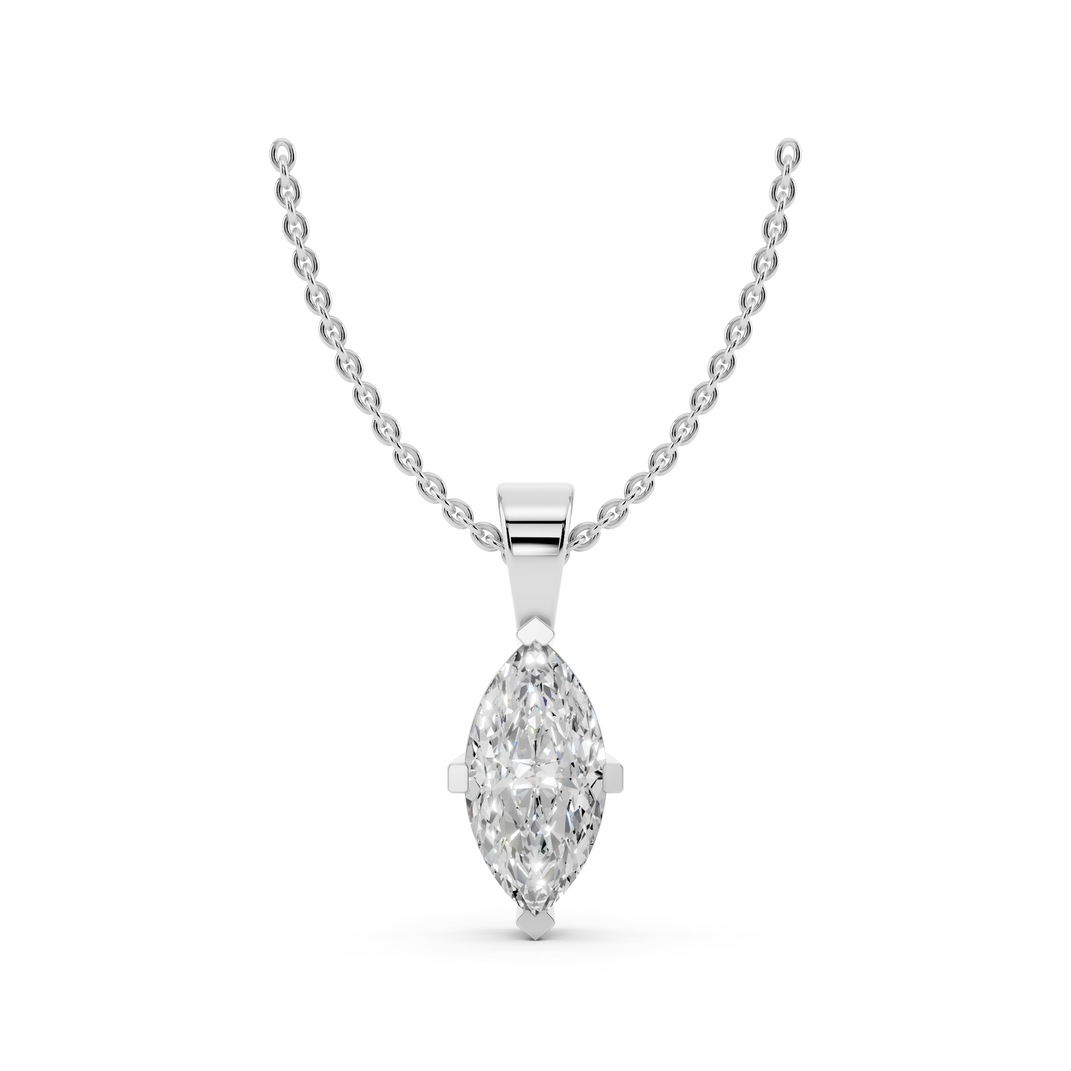 Front view of marquise cut moissanite pendant necklace 2.5 carat in sterling silver