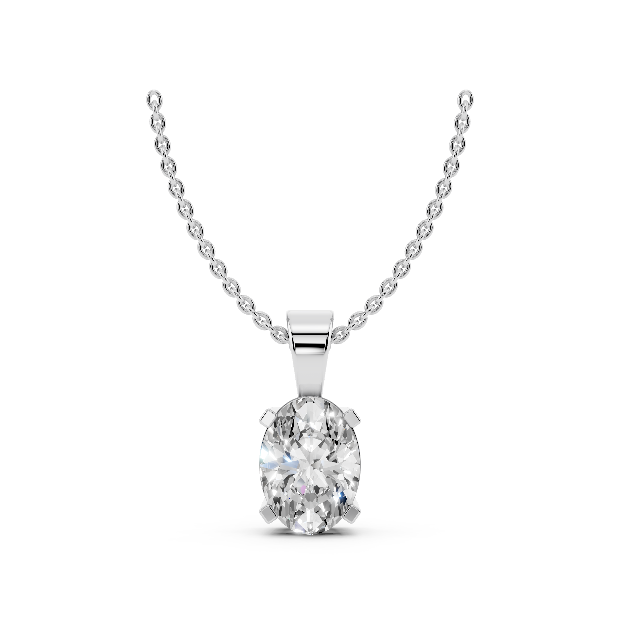Front view of oval cut moissanite pendant necklace 3 carat in 925 silver chain