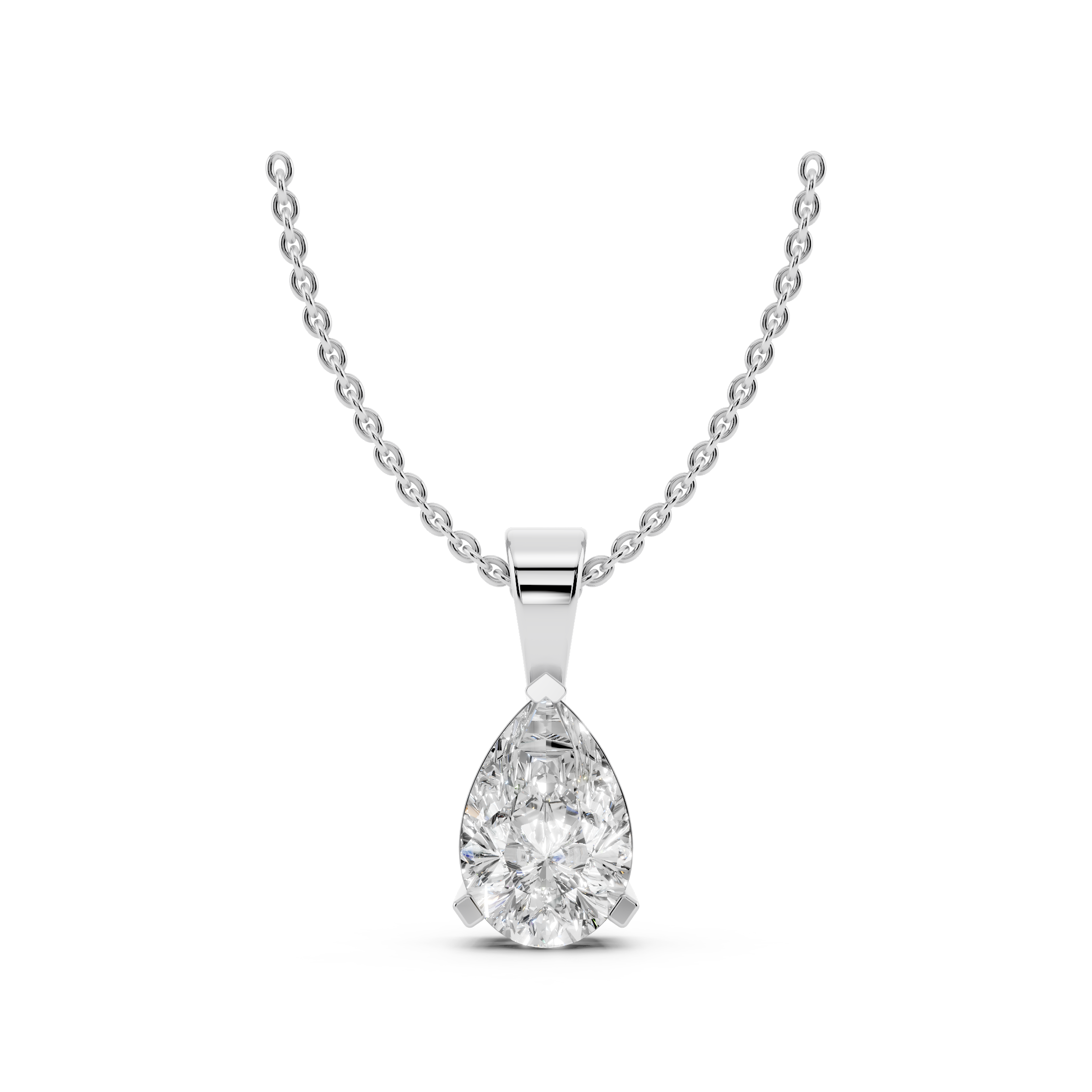 Front view of pear cut moissanite pendant necklace 2.5 carat in sterling silver