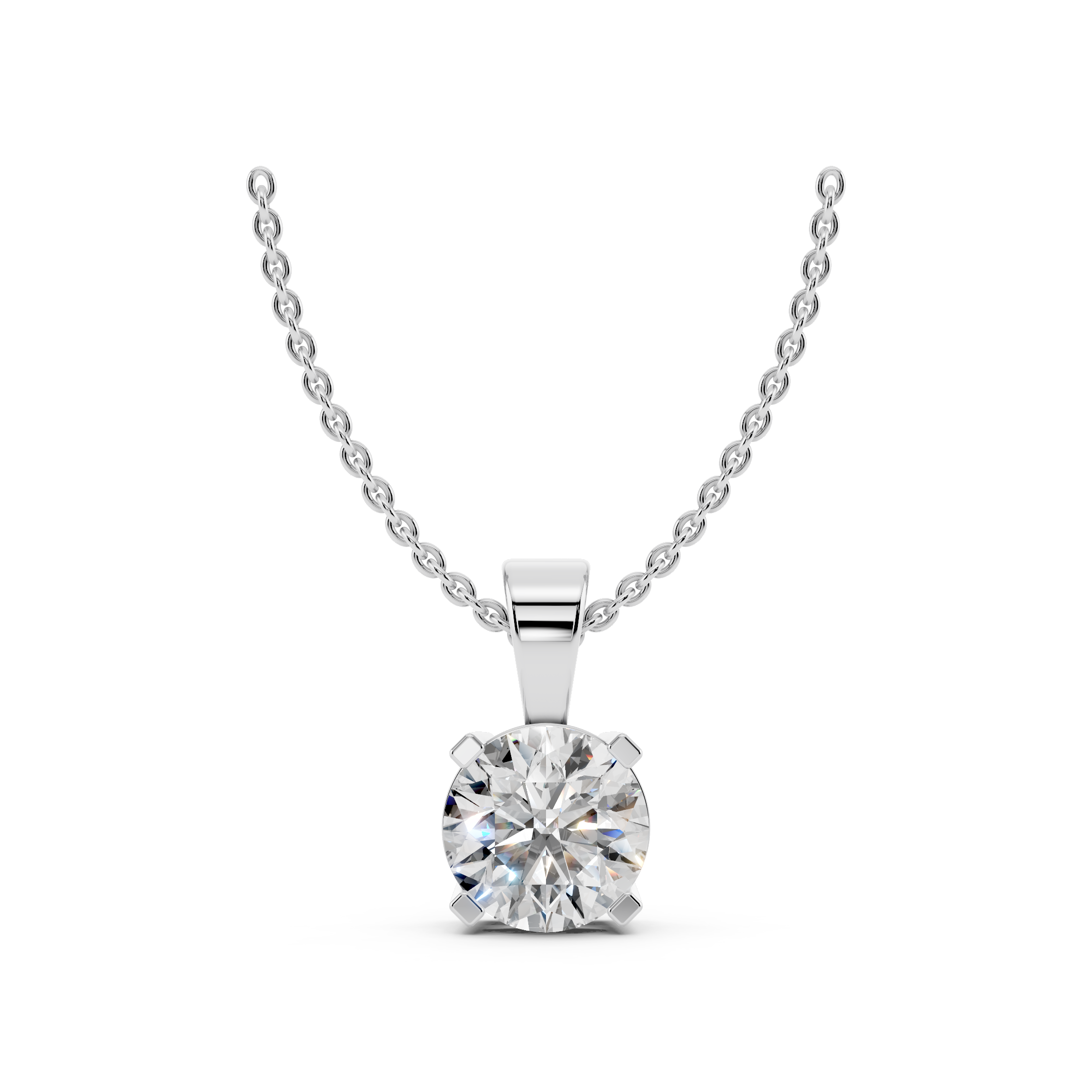Front view of round cut moissanite pendant necklace 2.25 carat in sterling silver