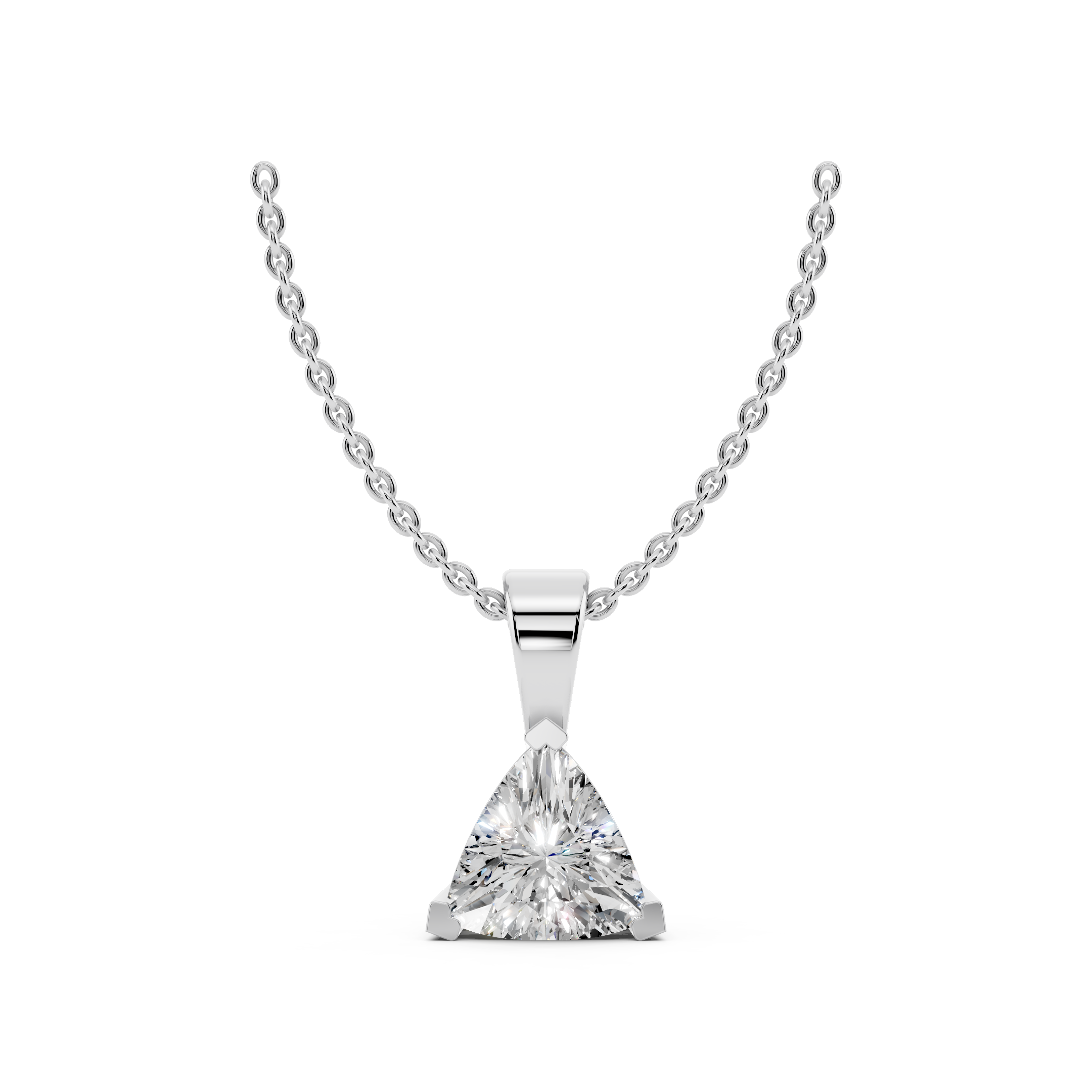 Front view of trilliant cut moissanite pendant necklace 2.5 carat in sterling silver