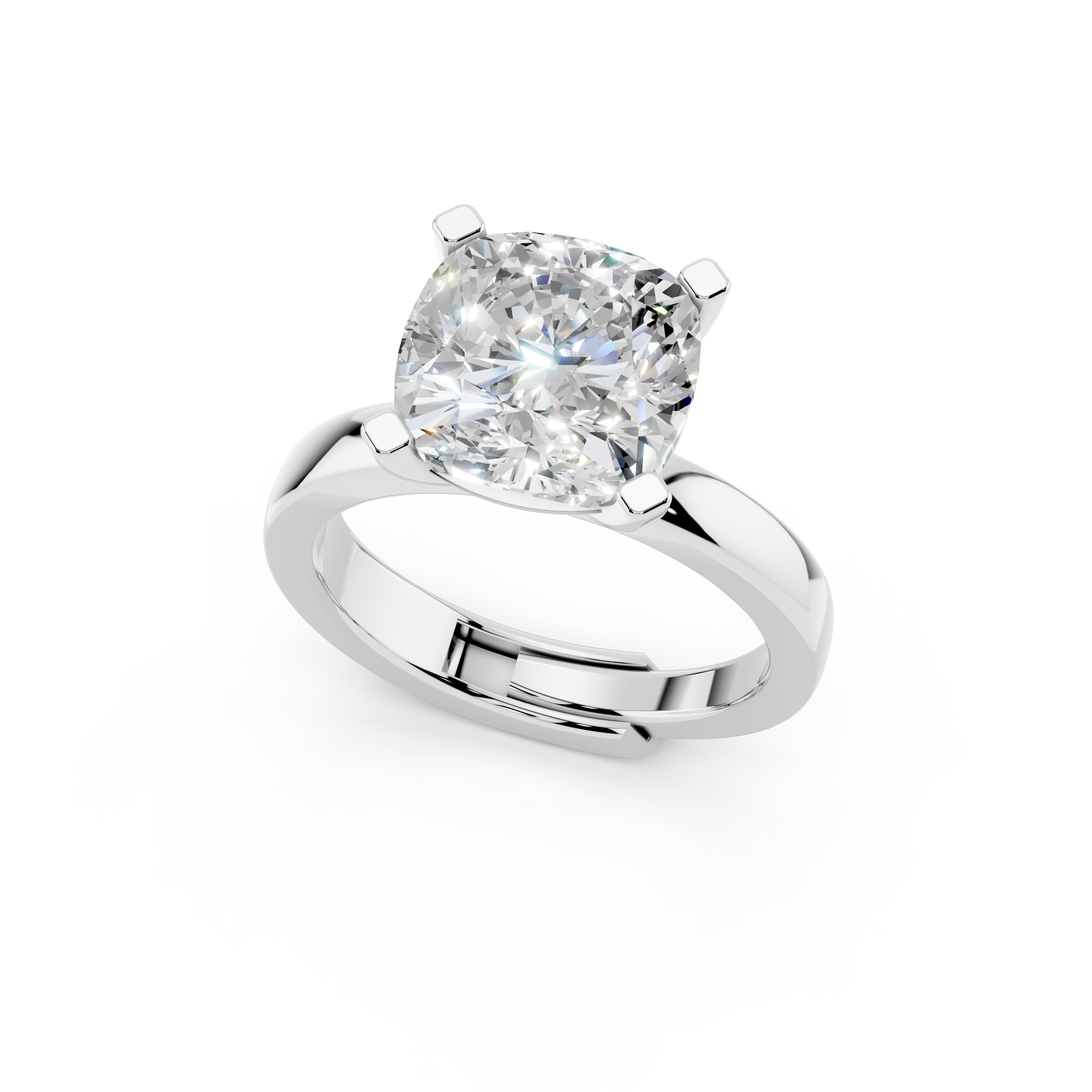 Cushion cut moissanite engagement ring 3.25 carat solitaire angled view in 925 silver