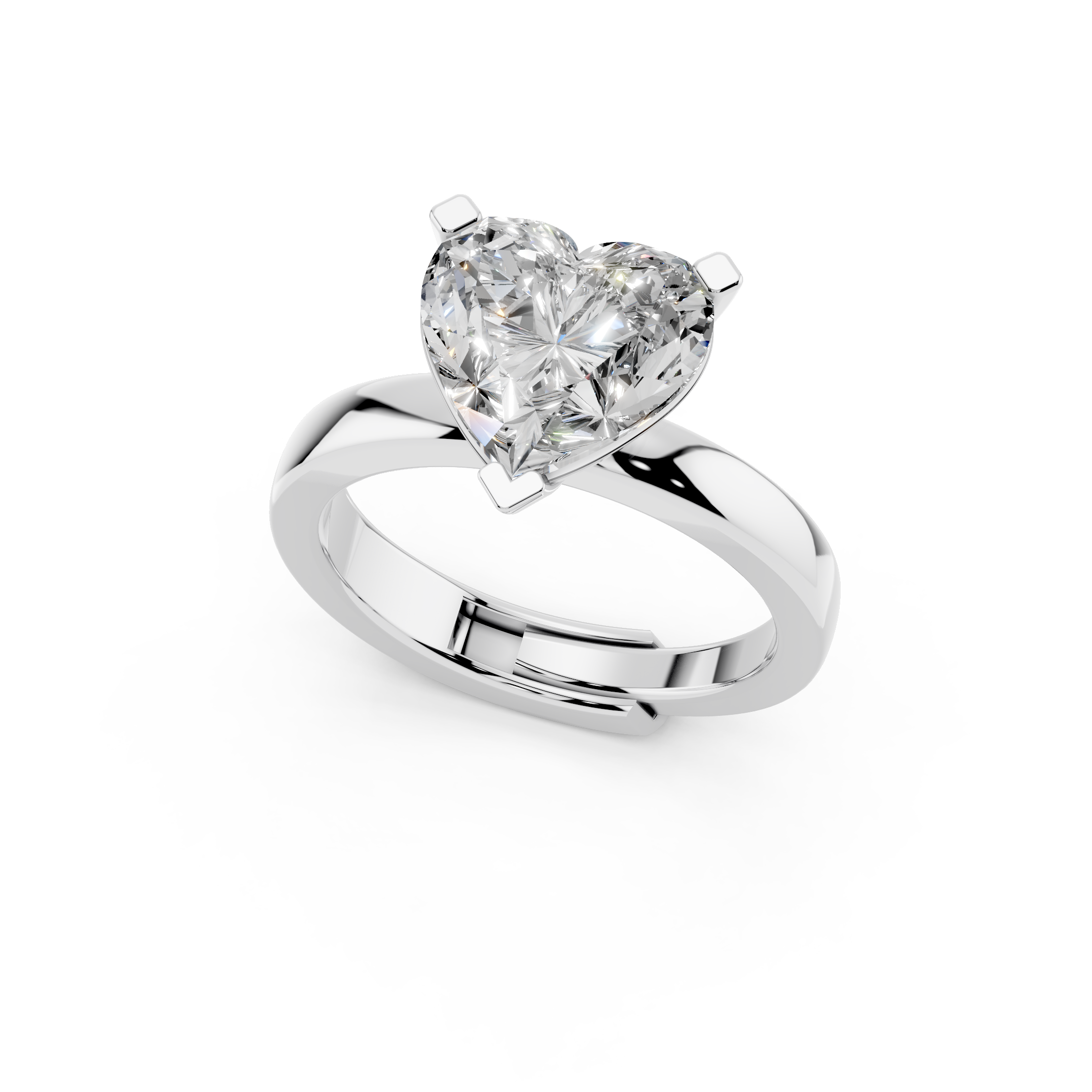 Heart cut moissanite engagement ring, 2.25 carat solitaire angled view in 925 silver