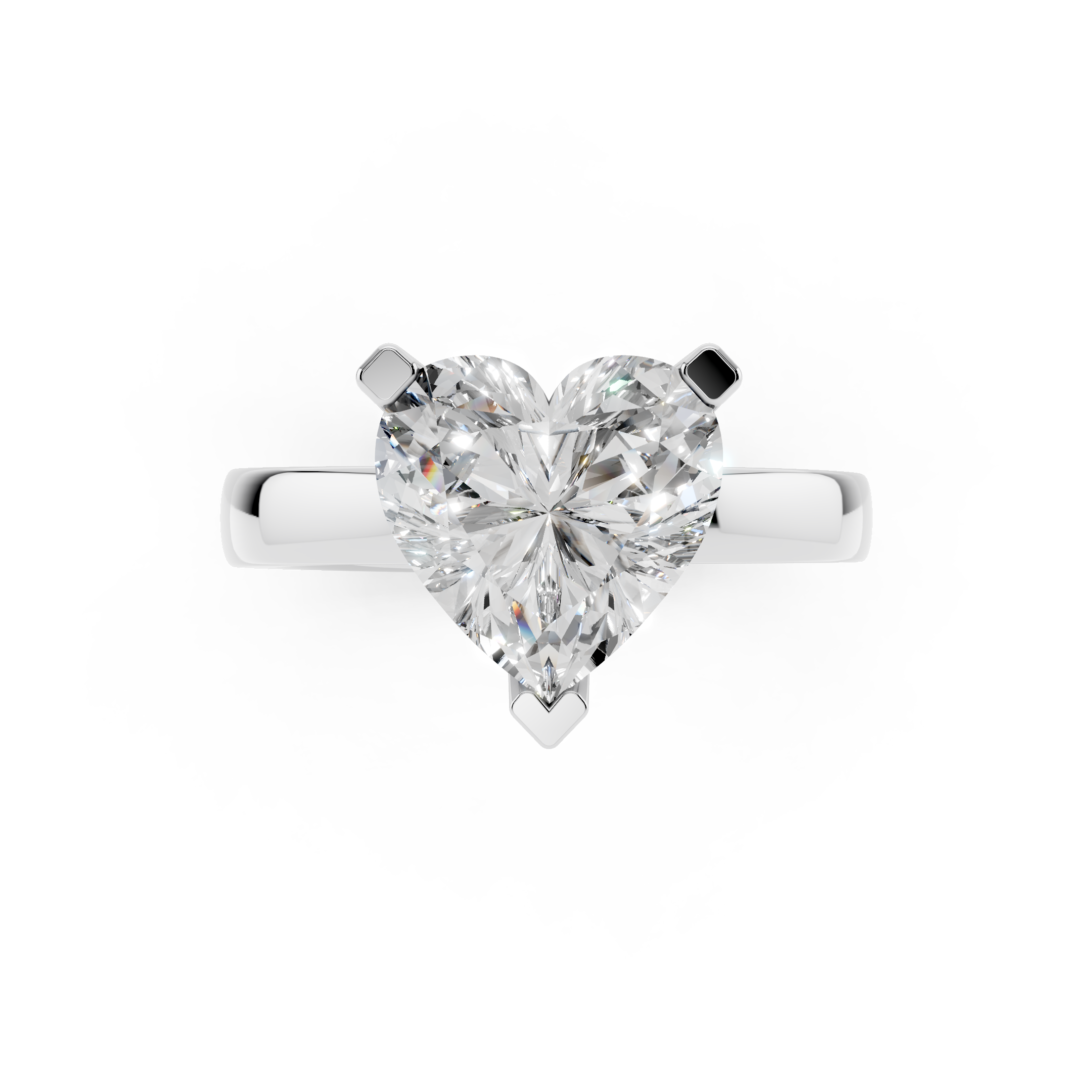 Top view of heart cut moissanite engagement ring showing brilliant facets and VVS clarity