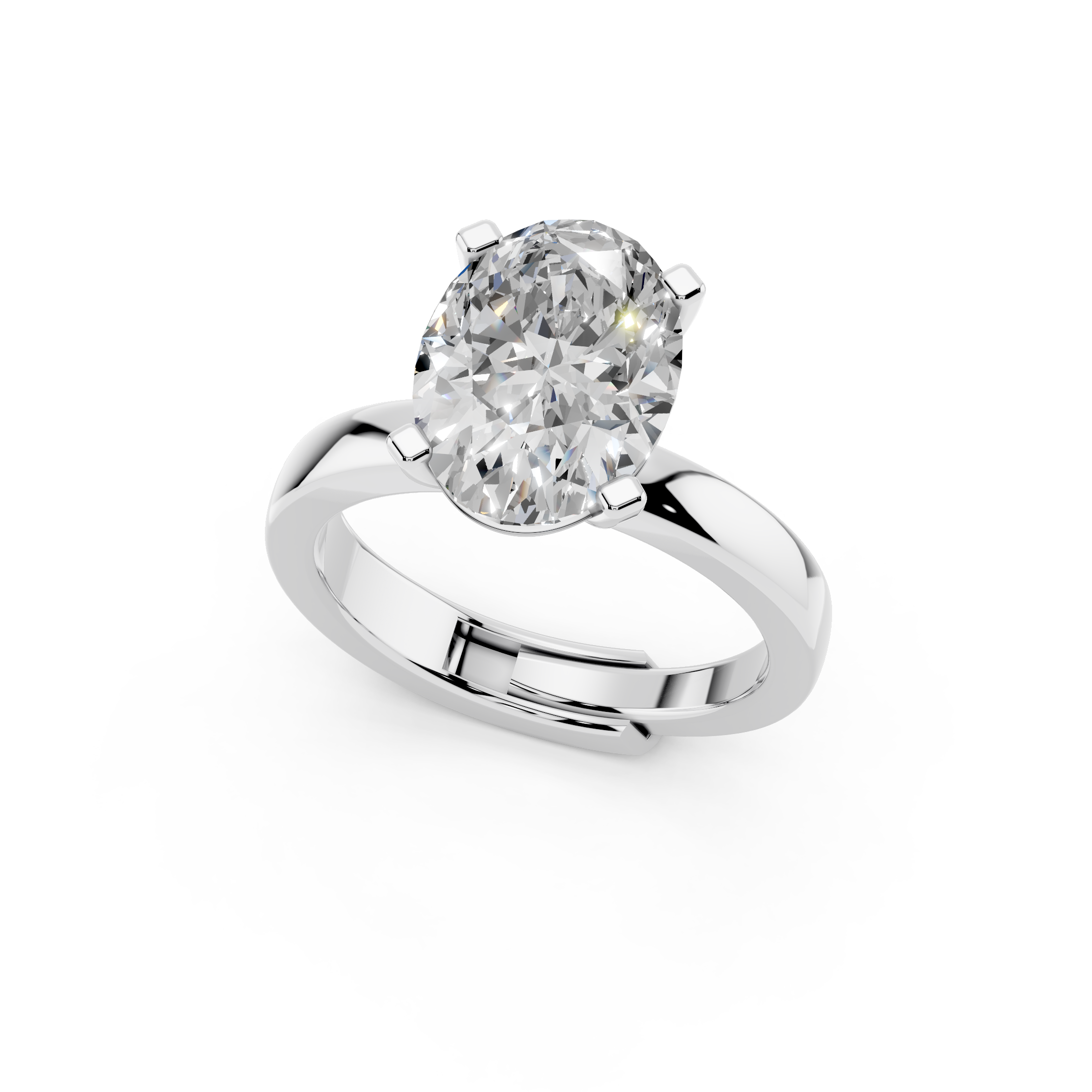 Oval cut moissanite engagement ring 3 carat solitaire angled view in 925 silver