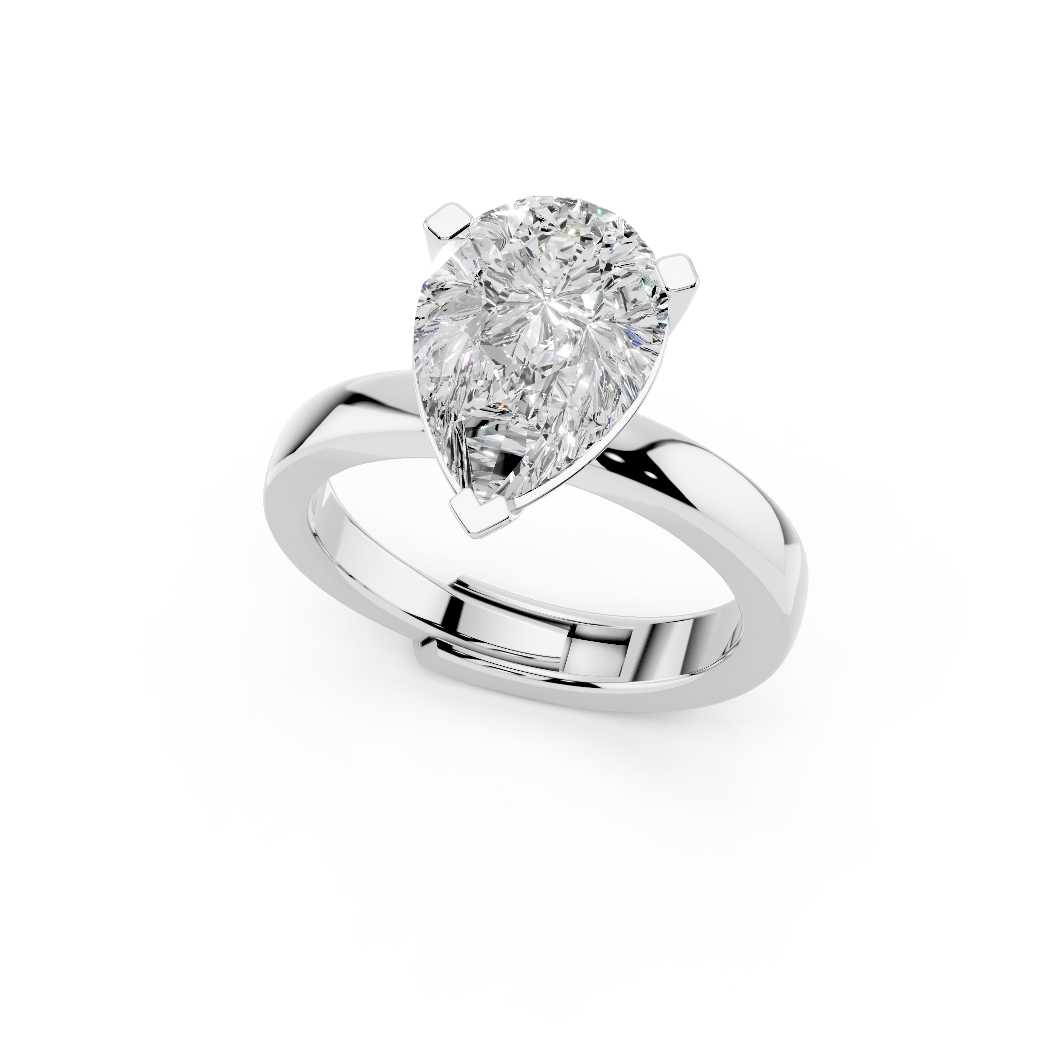 Pear cut moissanite diamond solitaire ring in 925 silver — 2.5 carat front angled view