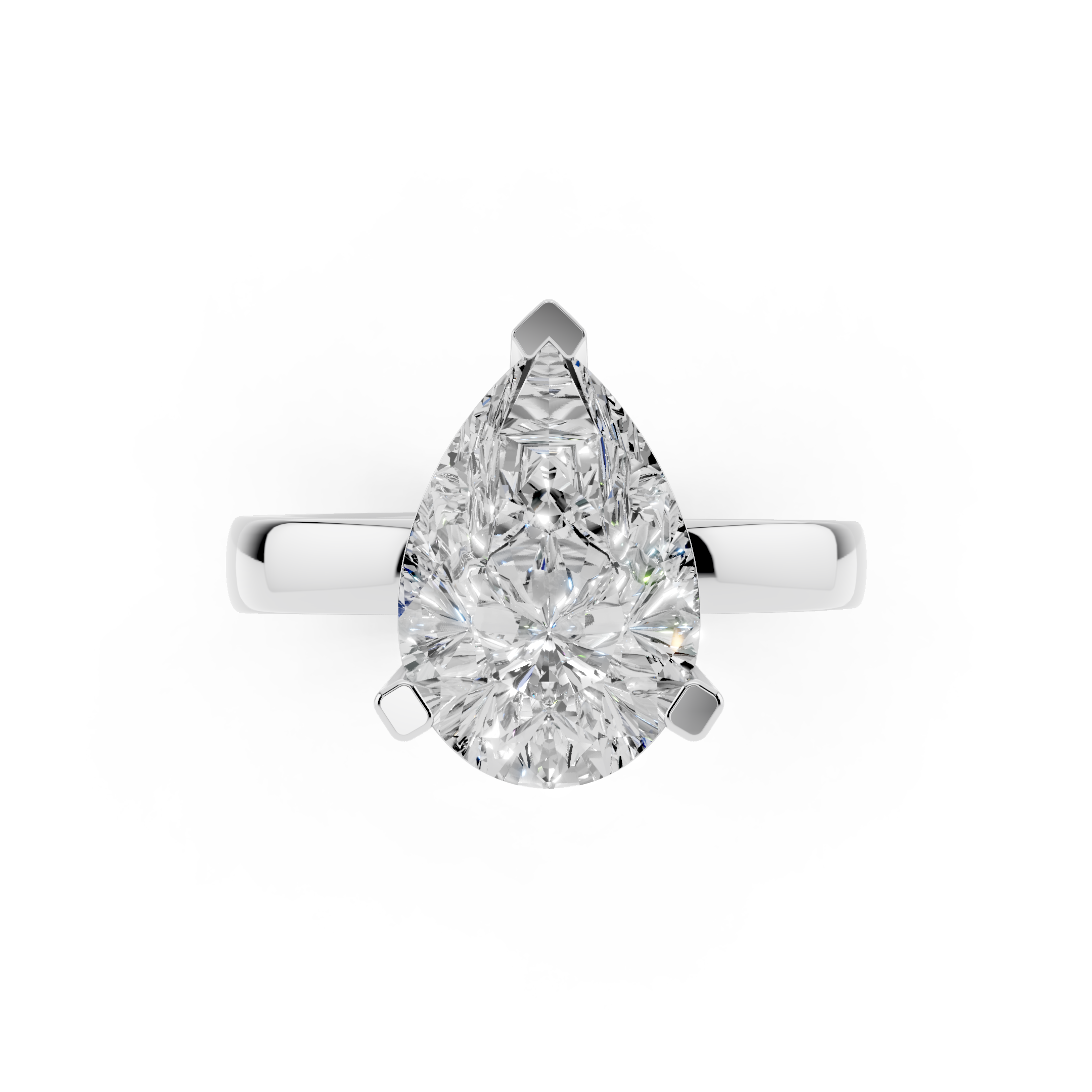 2.5 carat pear moissanite engagement ring — top view showing D-E-F color VVS clarity