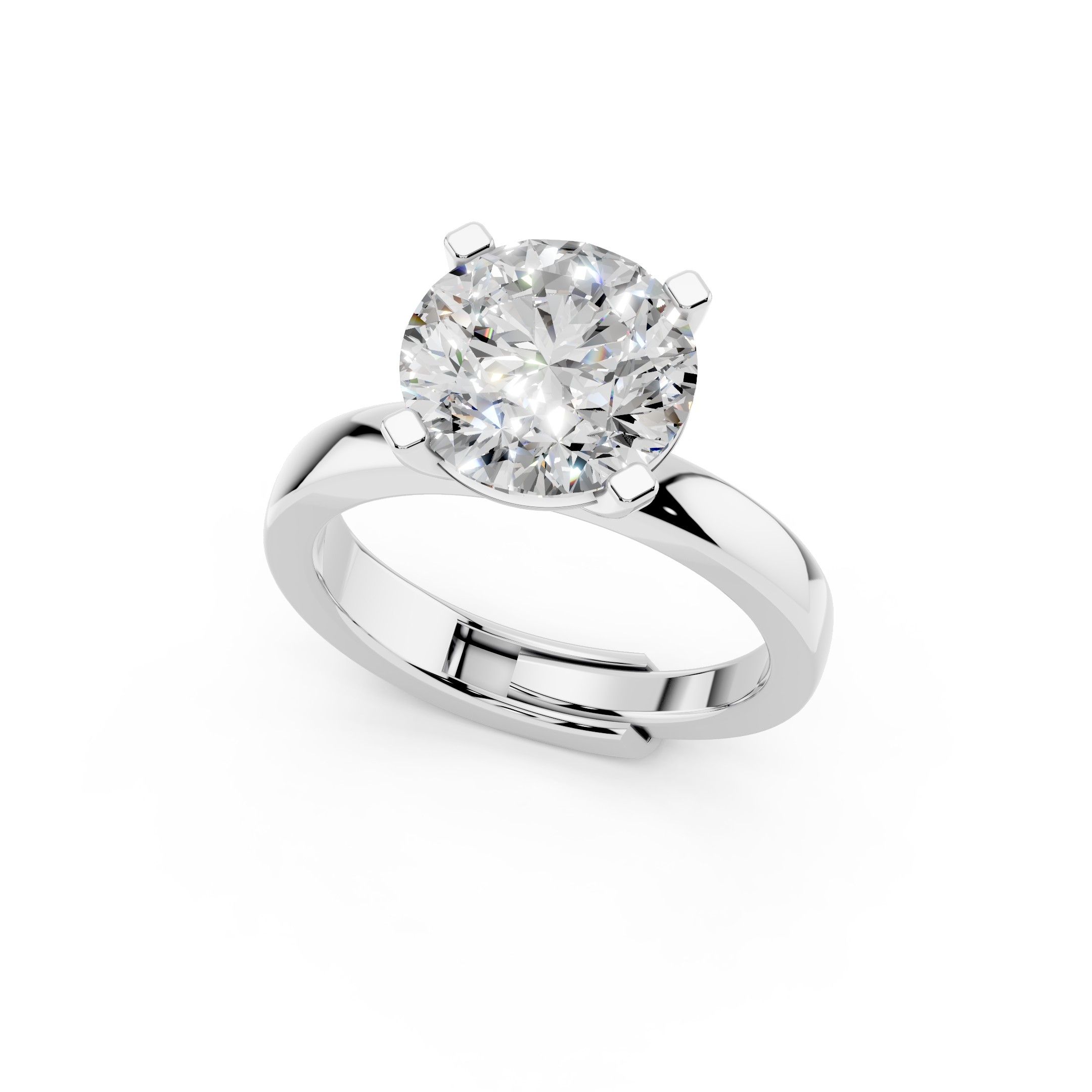Round cut moissanite engagement ring 2.25 carat solitaire angled view in 925 silver