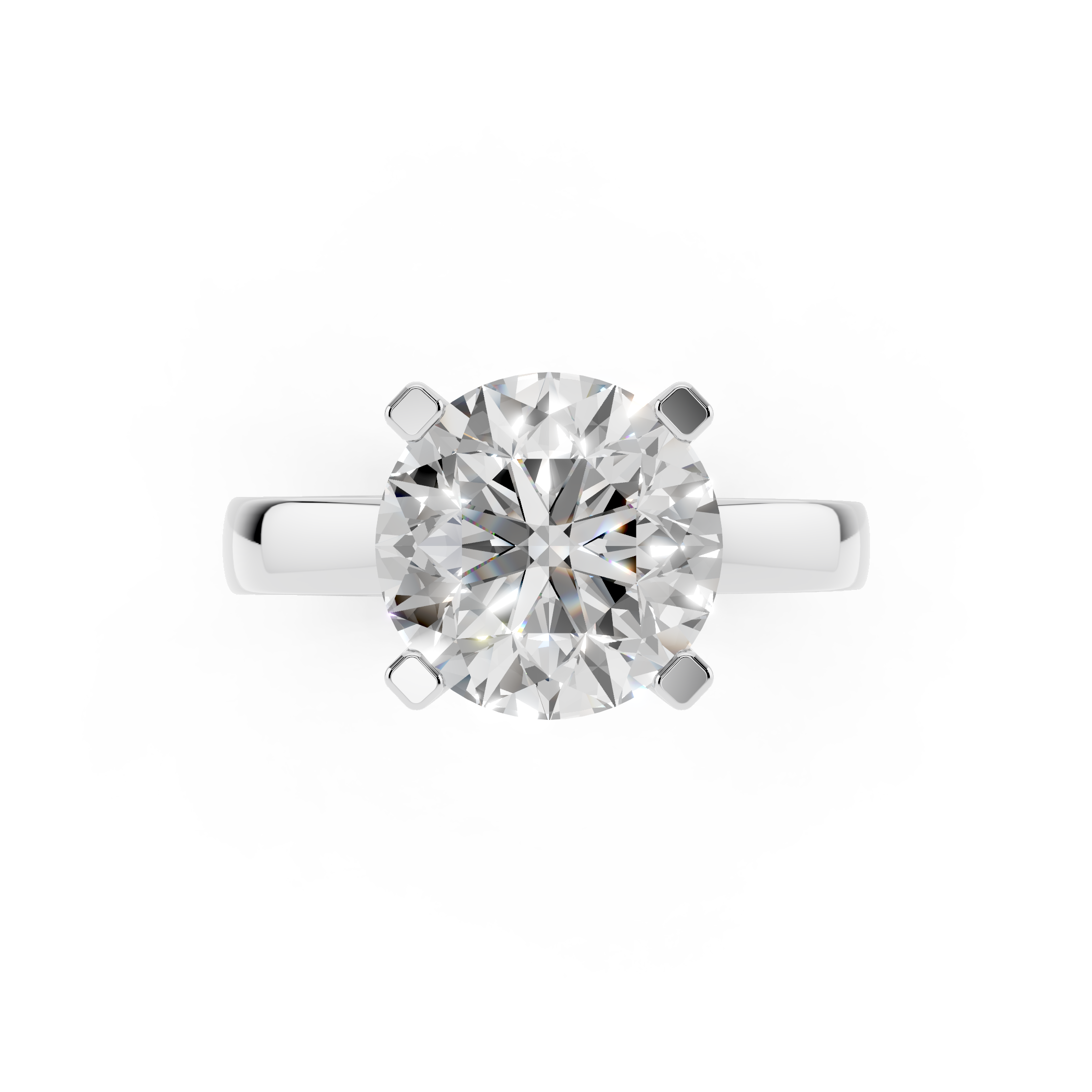 Top view of round cut moissanite engagement ring showing sparkle and brilliance