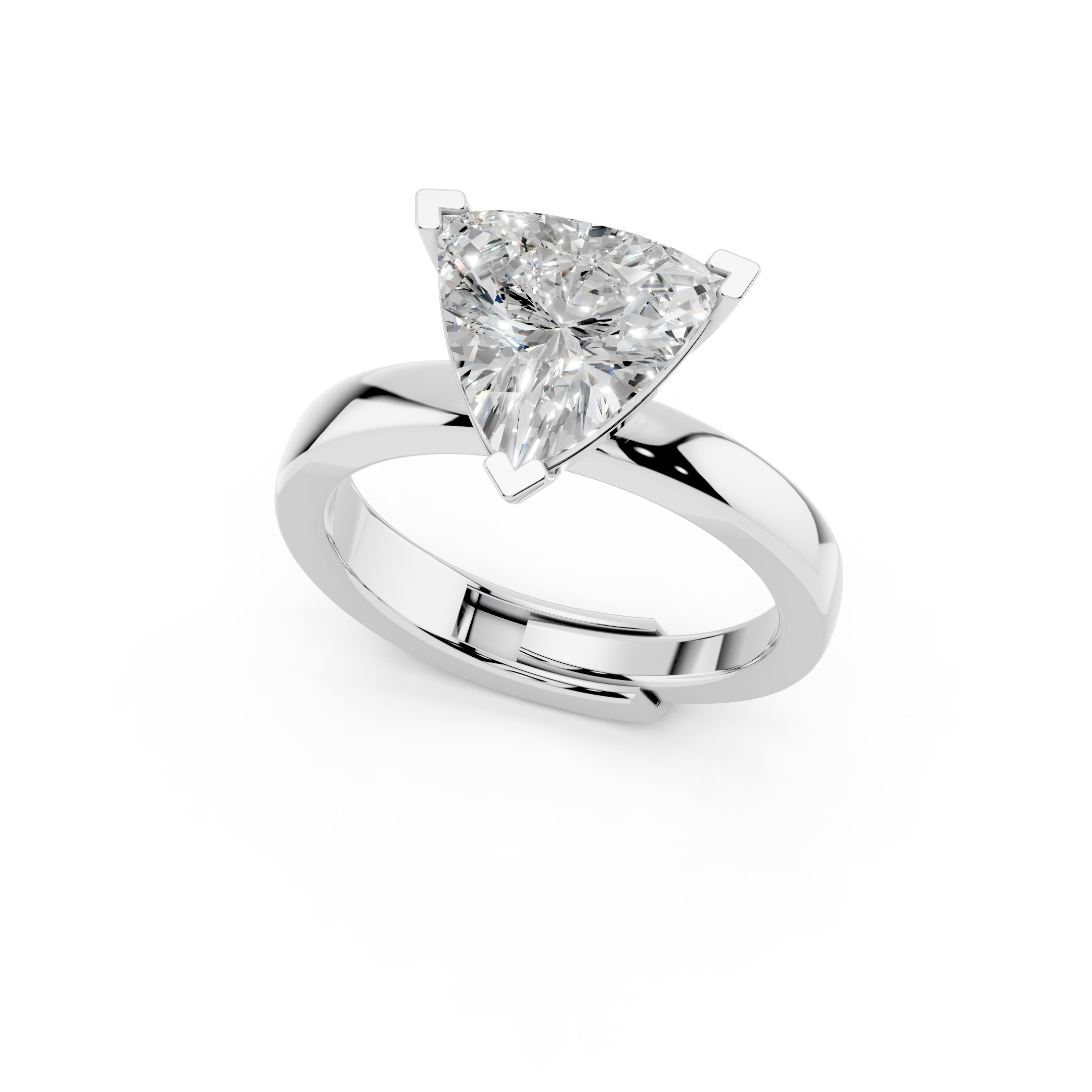 Trilliant cut moissanite engagement ring 2.5 carat solitaire angled view in 925 silver